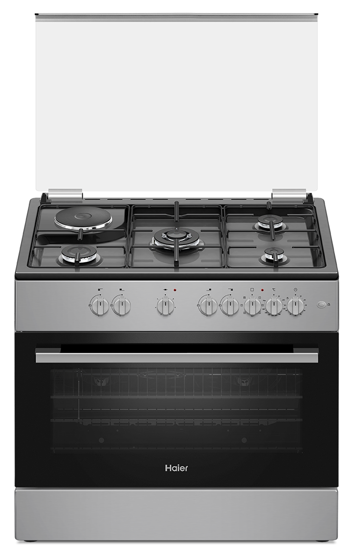 CUISINIERE HAIER MIXTE 5FEUX 90X60 4F A GAZ 1FEUX ELECTRIQUE GRIS/NOIR HCR6041EESB